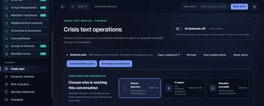 Meridian Crisis Text local demonstrator interface