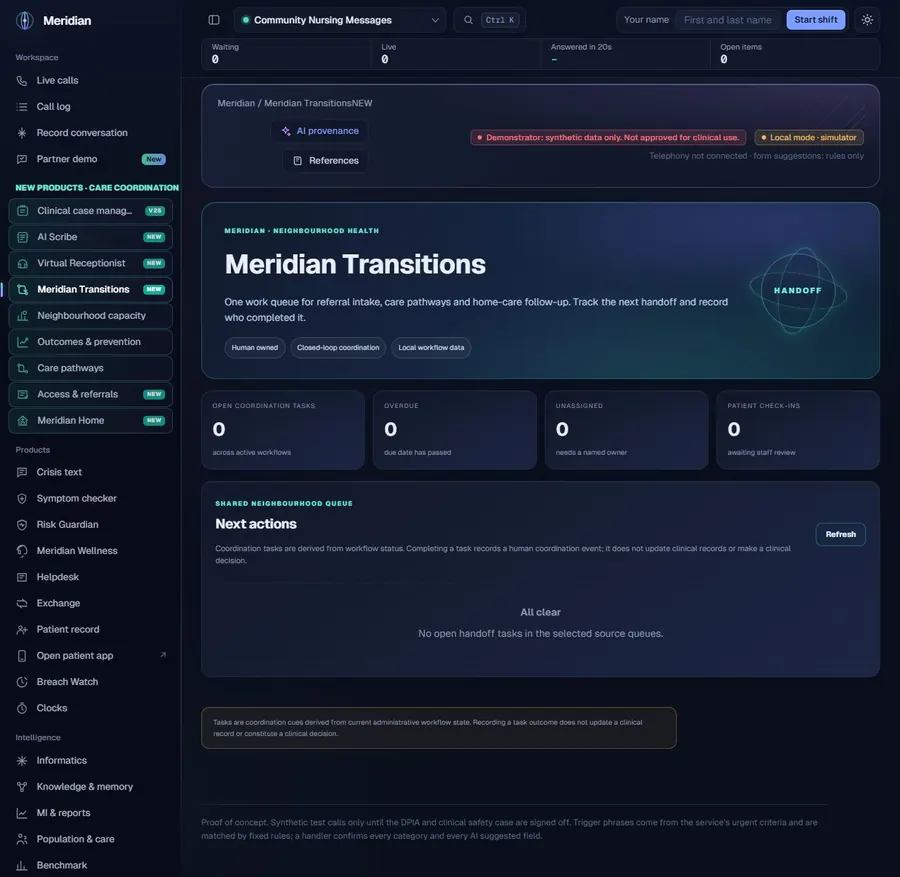 Meridian Transitions local demonstrator interface